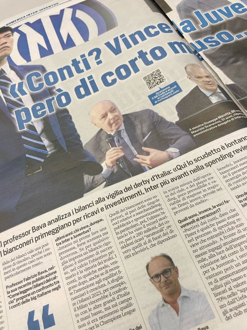 La sfida dei conti (amzn.to/3SFrahg), oggi su @tuttosport, una bella intervista grazie a @DanieleGalosso #Inter #Juventus #InterJuventus #bilancio #comeleggereibilancidelcalcio