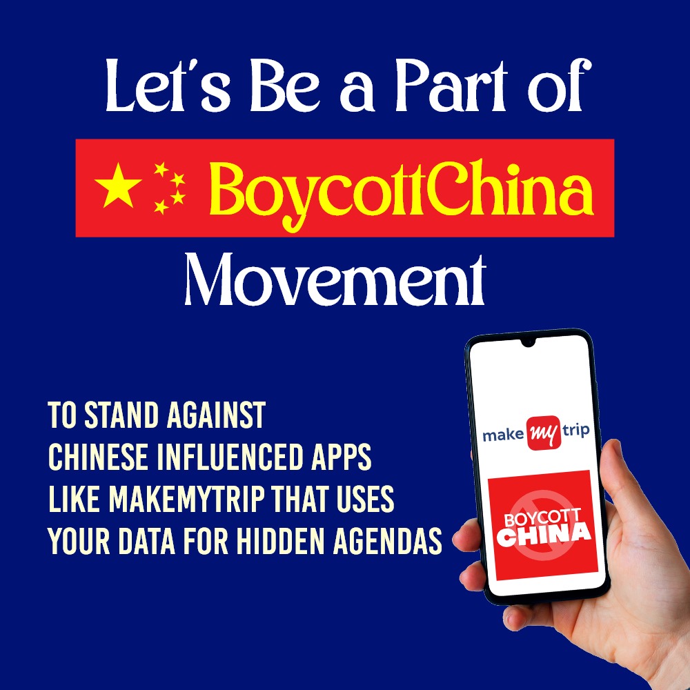 Chinese influenced Apps are a threat to our National Security as well as our Privacy as they use our data for their hidden agendas

Let's be a part of Boycott China Movement and say No to Chinese Apps and their Products
#UninstallMakeMyTrip