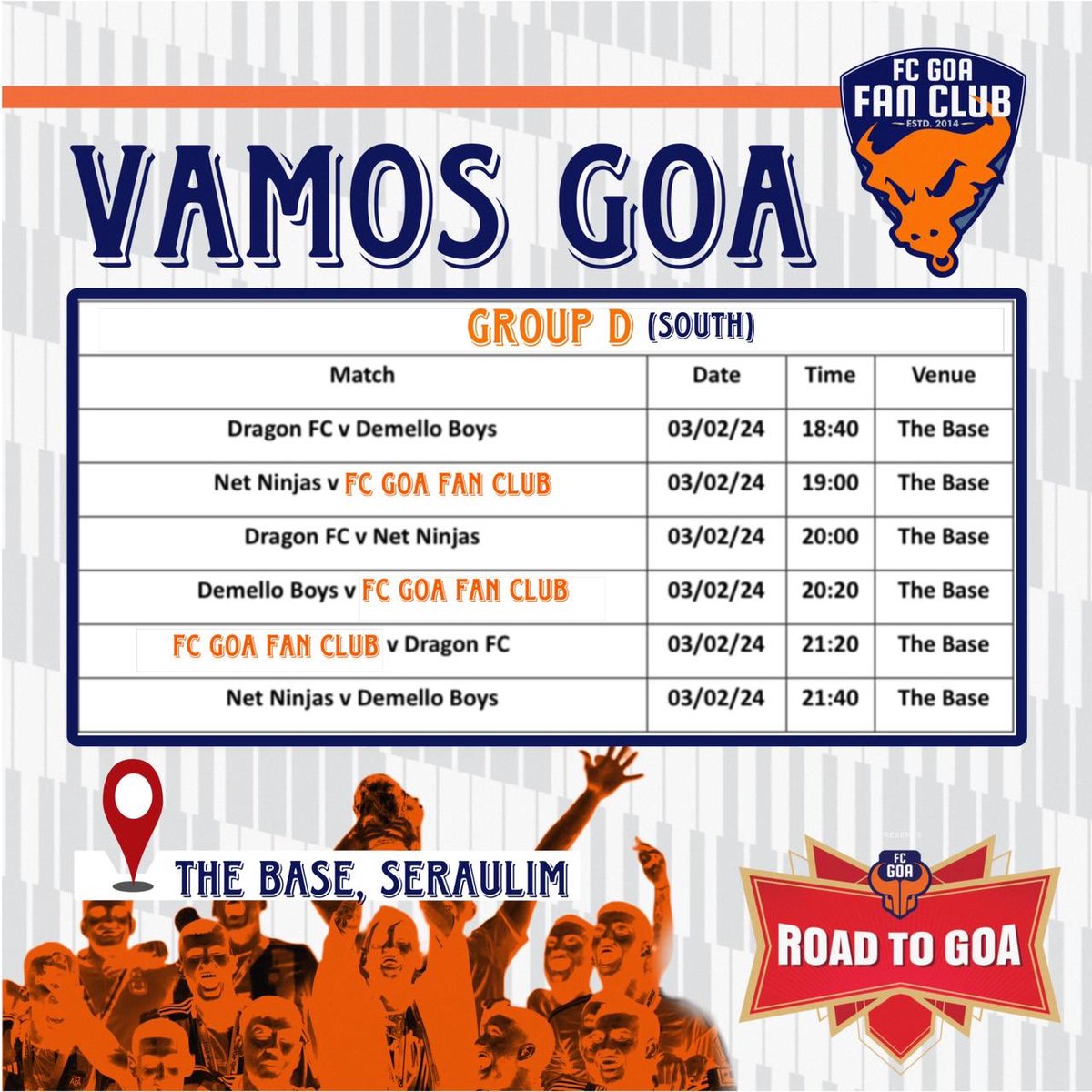 fcgoafanclub's tweet photo. WE NEED YOUR SUPPORT 🙌🏻

Hope to see you in Large Numbers at @thebasegoa to support your own Boys…!!

#AamchiTeam #AamchiShaan #FCGoaFanClub #RoadToGoa https://t.co/etBzD1oDJE