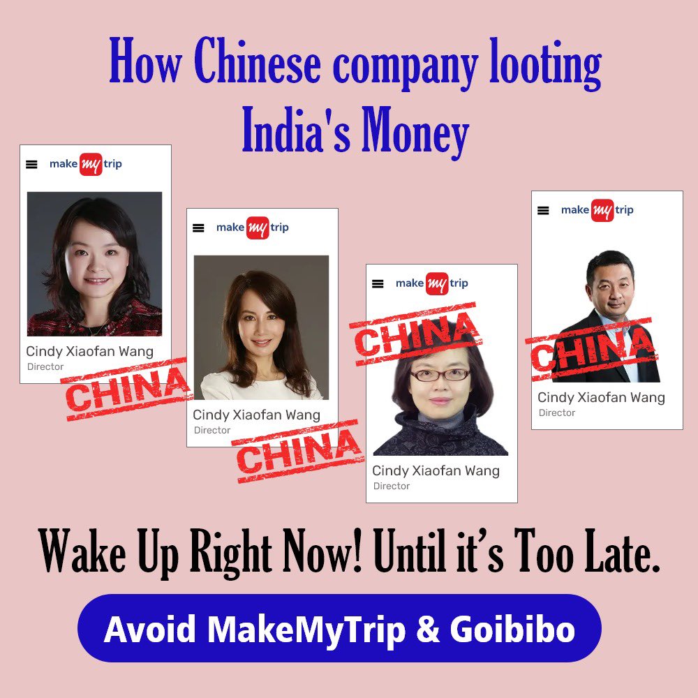 We need to incur financial losses to Chinese companies. 

#UninstallMakeMyTrip