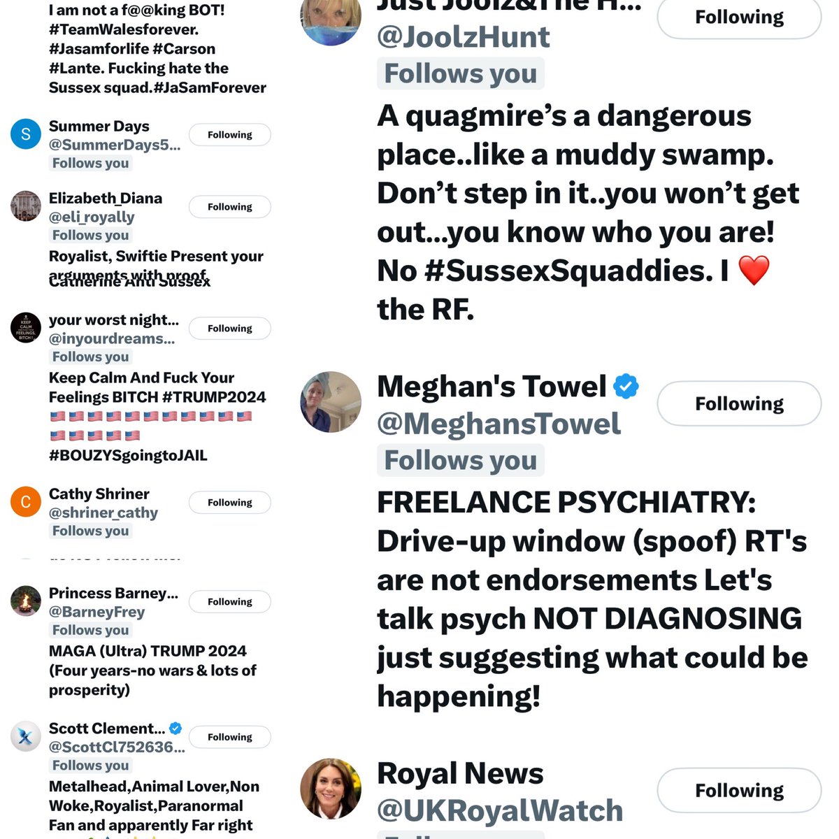 The_truthwinz's tweet photo. ➡️⛔️❗️@dellartful ⛔️❗️⬅️
Still quite a few Royal accounts following this account who has been playing BOTH sides
What’s she’s said about Catherine and William is nothing short of disgusting!
She’s had quite a few fooled! #SussexSquadDisgustMe #Traitor #SquadAlert #Royalist https://t.co/F6eNGT6EOn
