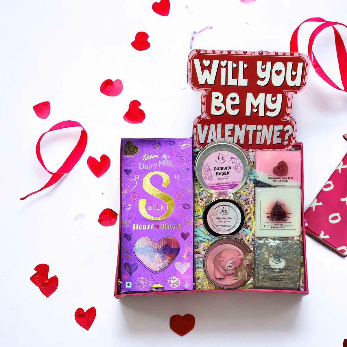 Get ready to fall in love with our 'XOXO' Hamper Box! Handcrafted soaps, a rejuvenating shampoo bar, and rose face cream to pamper your Valentine 🌹 Add a teddy candle and Cadbury Silk for sweetness. 🍫 Free shipping in India! 💌 #ValentinesDay #GiftIdeas #KBathBrewery