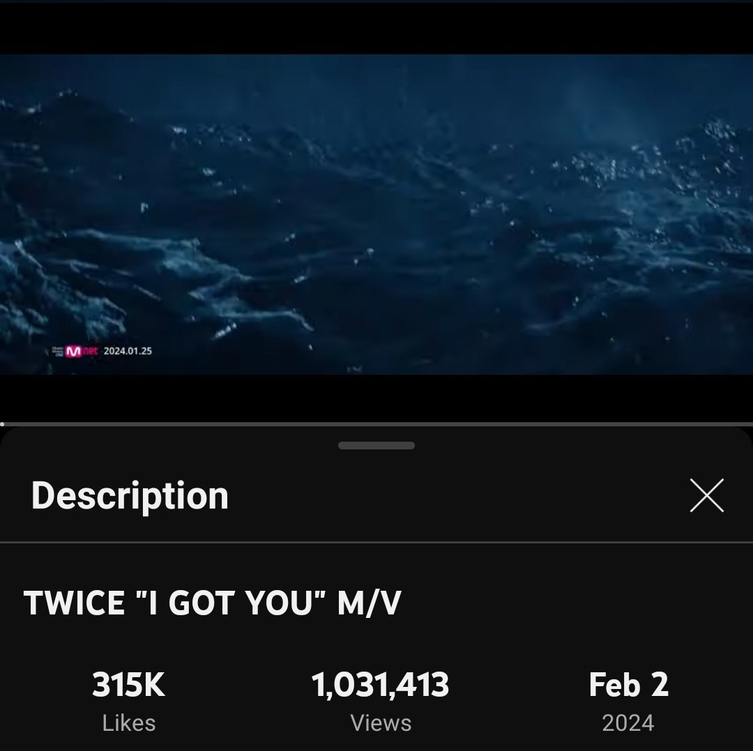 TWICE 'I GOT YOU' M/V has reached 1 Million Views on Youtube 🏆

Keep Streaming! Do it properly, ONCE. 🔥🔥🔥