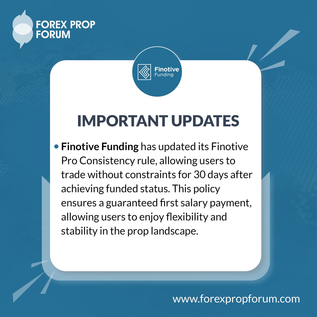 forexpropforum's tweet photo. 📢 Important Update!
Finotive Funding has updated its Finotive Pro Consistency rule, allowing users to trade without constraints for 30 days after achieving funded status.
#PropFirms #FinotiveFunding #Updates #ConsistencyRule https://t.co/jqyPbSKXgm