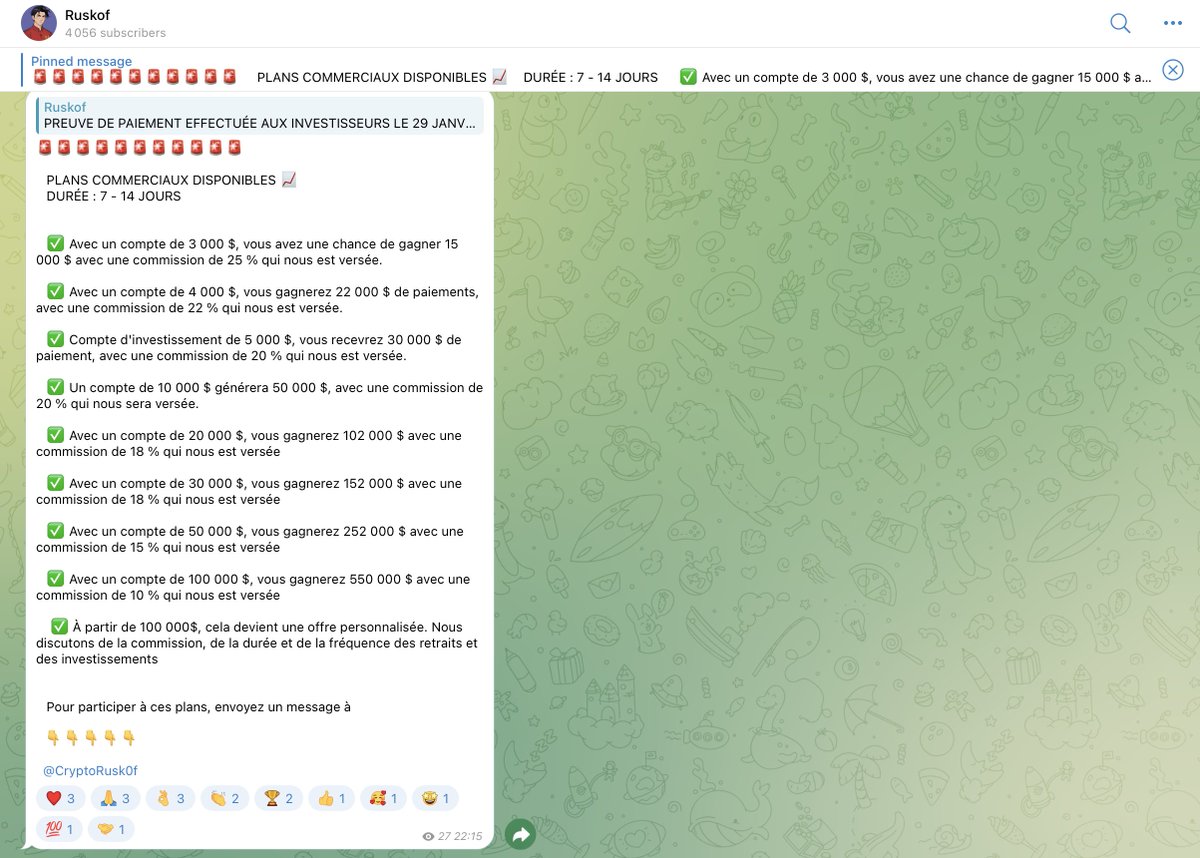 rusk0f's tweet photo. Bonjour à tous, sauf à ces gros FDP de @_CryptoRuskOf / Ruskof sur Telegram (https://t.co/NkUWu0ONjR) et tous les fakes comptes de scammers

Ils gagneraient sans doute 10x plus si ils mettaient autant d'efforts à grind le web3 "honnêtement" plutôt que d'essayer de scam les débutants 🤦‍♂️

Merci de signaler ces fumiers et faites attention svp: j'ai l'impression que y'a 10x plus d'arnaques qu'en 2021 aussi bien sur twitter, telegram que discord 🙏