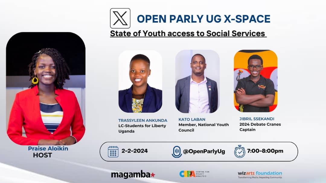#New @kimjibril, the #DebateCranes Captain, will be a speaker tonight ( 7-8pm) on @OpenParlyUg's space, discussing the crucial topic of 'State Of Youth Access to Public Goods.' Don't miss out! (Report: bit.ly/3w0vYoB) Link to space: x.com/i/spaces/1lPJq…