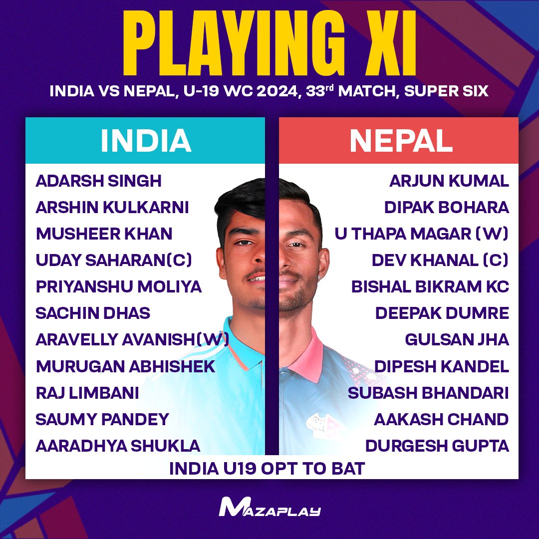 India U-19 have won the toss and elected to bat first.

#India #Nepal #INDvsNEP #U19 #U19WorldCup #SuperSixes #TeamIndia #MazaPlay