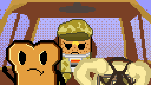 TheToastDev's tweet photo. Art of the main characters from The Toasted Odyssey Boot Camp Demo (Part 2) on a road trip done by @CommanderQball. He thought it would be funny to draw the smallest of the three, Doughglas behind the wheel https://t.co/7RyEby3ZQ4