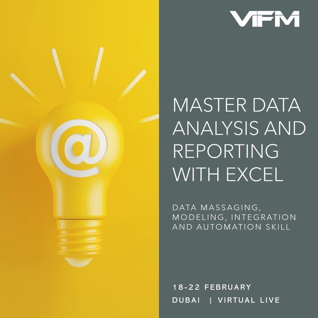 viftraining's tweet photo. Unleash the power of Excel and take your data massaging, modeling, integration, and automation skills to the next level. Sign up today https://t.co/1xyCk9WWdT or call +971 4 4308394 | +971 58 130 8394.
#VIFM #DataAnalysis #BusinessReporting #Excel #Data #DataMassaging #Business https://t.co/u4f5C1JfEA