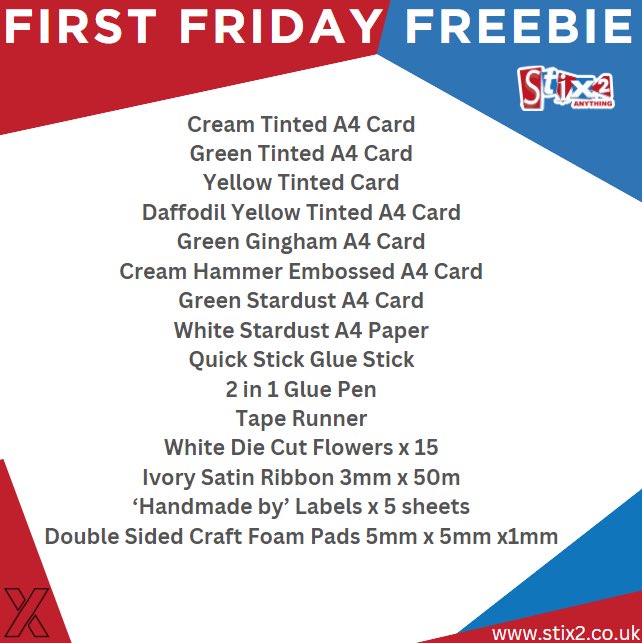 stix_2's tweet photo. ❗️FIRST FRIDAY FREEBIE COMPETITION IS NOW OPEN❗️

Fancy #winning this Stix2 Craft Bundle with a retail price of £25?!!

How to enter:
Simply like and retweet our post for a chance to win.

Winner will be announced on Tuesday 6th February.

#craftcompetition #craftgiveaway https://t.co/l1IasG5mfl