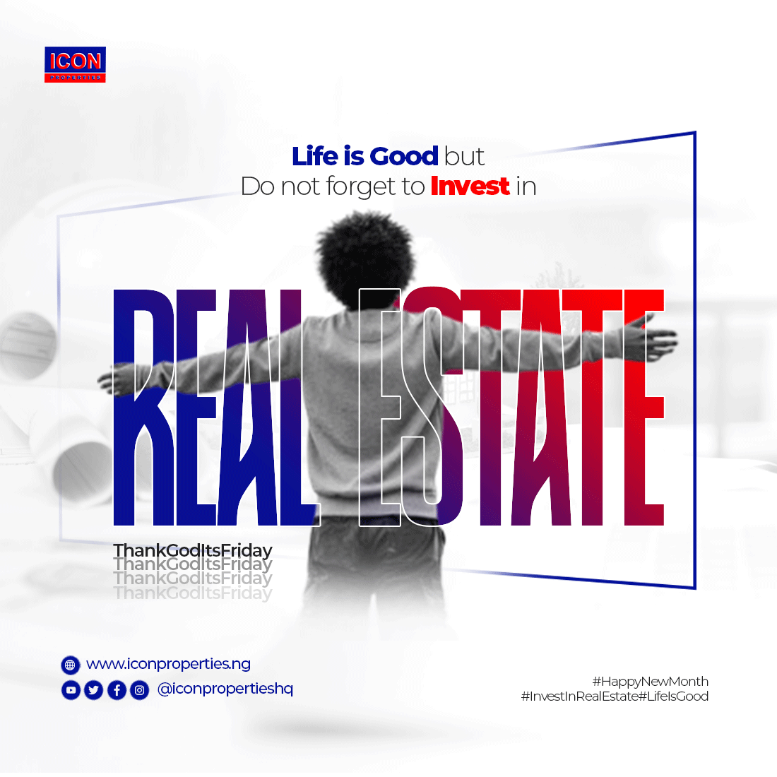 iconpropertyhq's tweet photo. Enjoy life's simple pleasures, but don't forget to invest in your future.

Happy weekend 

#IconProperties
#IconAssociate
#RealEstate
#RealEstateNigeria
#InvestmentOpportunities
#LagosPropertiesforsale
#Happyweekend
#TGIF https://t.co/xNa6913DrE