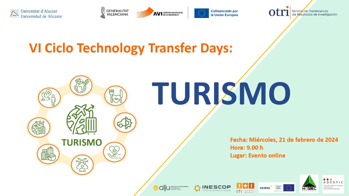 asociacionruvid's tweet photo. 🔔 21 de febrero 📅 La @UA_Universidad celebra el VI Technology Transfer Day centrado en potenciar la colaboración entre universidad y empresa en el sector turístico https://t.co/q9TmyKV45h
#InnoUA #TTDay https://t.co/z1J4BqJIPv