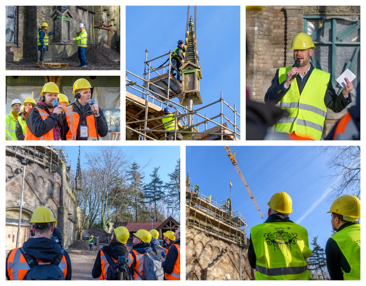 re_touched's tweet photo. Donderdagochtend werd in de Efteling het hoogste punt van de nieuwe attractie Danse Macabre bereikt. Onder het oog van diverse media werd een vier meter hoge pinakel – een spitse toren – op het dak van het gebouw gehesen #efteling #dancemacabre #fotografie #hoogstepunt https://t.co/9blQazhtmS