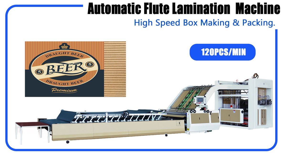 Automatic flute lamination machine 
Speed :120pcs/min 
3 ply 5 ply ; 
+86 152 2677 0607
#Pack #boxing