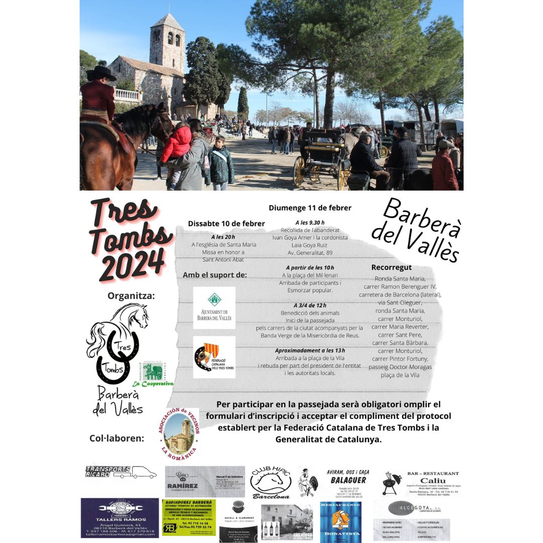 Federacio3tombs's tweet photo. El 🗓️ diumenge 11 de febrer, tenim els Tres Tombs de:
📍Badalona
📍Barbera del Vallès
➖➖➖➖➖➖➖➖➖➖➖➖➖
#federaciotrestombs #3tombs #Badalona #BarberadelValles #federaciocatalanatrestombs #protocolbenestaranimaltrestombs ñ https://t.co/my7NMn2fVZ