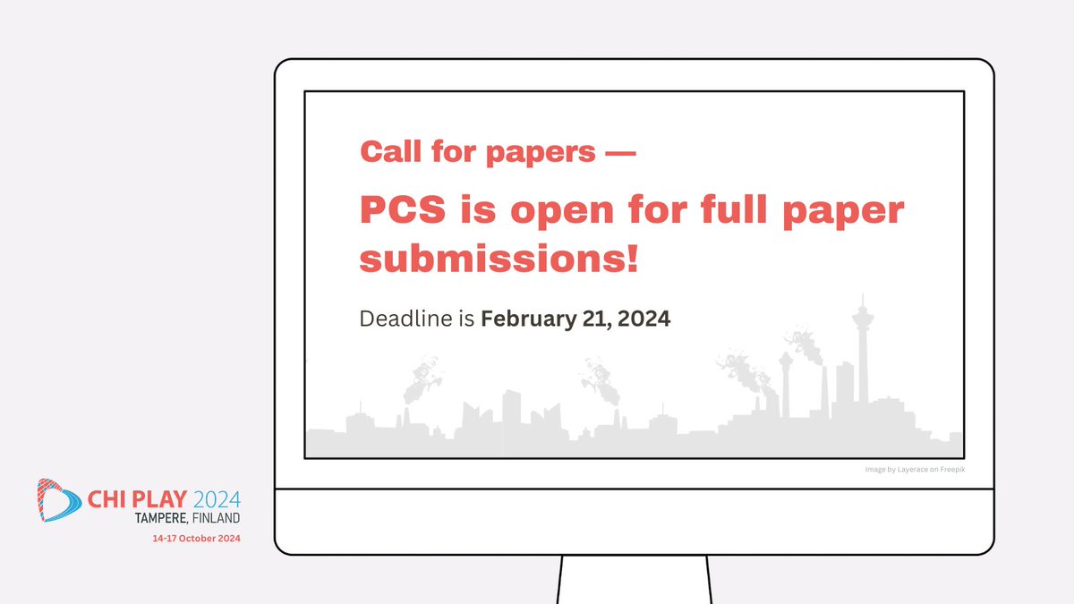 🎮📢 PCS is now open for full paper submissions for #CHIPLAY2024!  Submit your latest research papers by Feb 21, 2024!  <a href="/sigchi/">ACM SIGCHI</a>