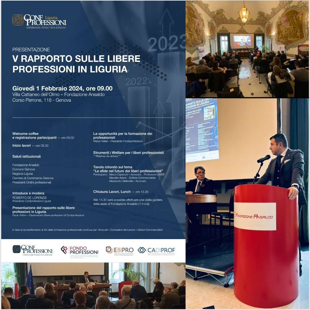 LE PROFESSIONI TRA FORMAZIONE E WELFARE

Ho portato il saluto del Sindaco Bucci al convegno organizzato da Confprofessioni Liguria per la presentazione del VI Rapporto sulle libere professioni in Liguria.

#confprofessioni #libere #professioni #lavoro #sviluppoeconomico #welfare