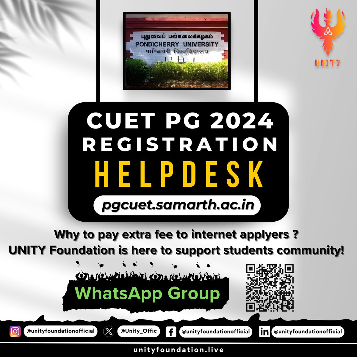 Unity_Offic's tweet photo. CUET PG 2024 registration extended to FEB 7!
Contact UNITY Foundation's helpdesk for seamless assistance.

Join Now: https://t.co/P7AzplJnHU

#CUET #CUETPG #UNITYFoundation https://t.co/EBsc9RC7A9