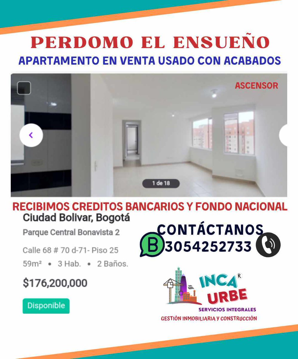 inmob_incaurbe's tweet photo. APARTAMENTOS USADOS EN VENTA BONAVISTA 2 PERDOMO https://t.co/WIeHSwUISl