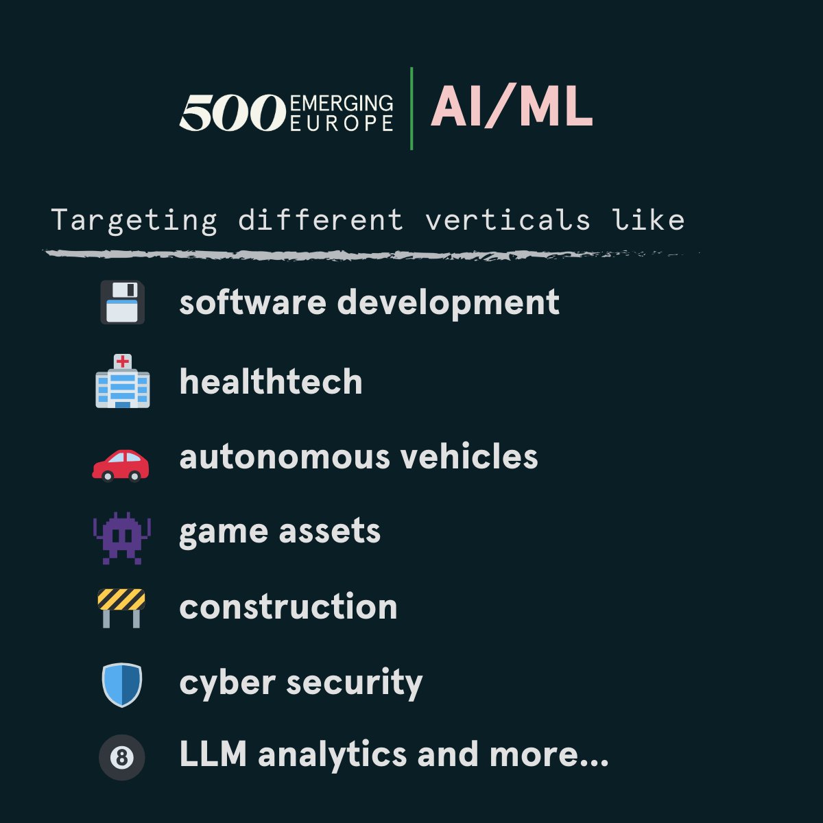 Enis Hulli🎙 (@enishulli) on Twitter photo 🥁Second largest category after DevTools 🥁 𝐀𝐈 / 𝐌𝐋 🥁
🦍Invested in 11 𝐀𝐈/𝐌𝐋 companies over the past 2 years
🦧AI/ML portfolio revenue went from 0 to $5m in the past 6 months!
🧢from #gpupoor to #gpurich <a href="/500ee/">500 Emerging Europe</a>
🦥AI is poised to revolutionize every industry and we are 🥁Second largest category after DevTools 🥁 𝐀𝐈 / 𝐌𝐋 🥁
🦍Invested in 11 𝐀𝐈/𝐌𝐋 companies over the past 2 years
🦧AI/ML portfolio revenue went from 0 to $5m in the past 6 months!
🧢from #gpupoor to #gpurich <a href="/500ee/">500 Emerging Europe</a>
🦥AI is poised to revolutionize every industry and we are