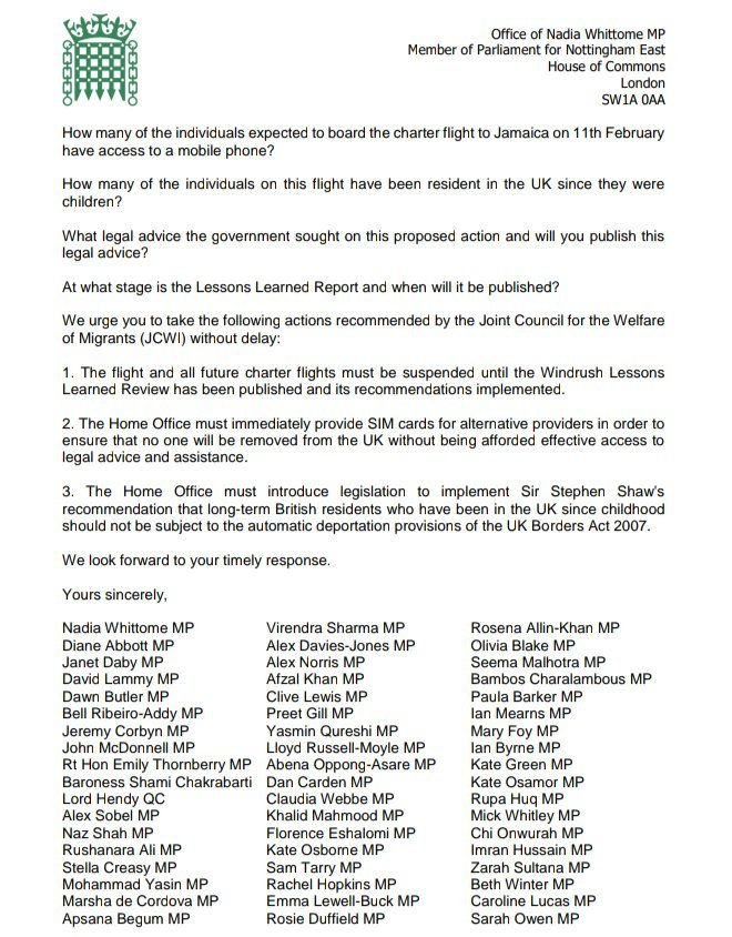 A list of MPs who wanted to stop deportation flights. The alkaline corrosive is on their hands.