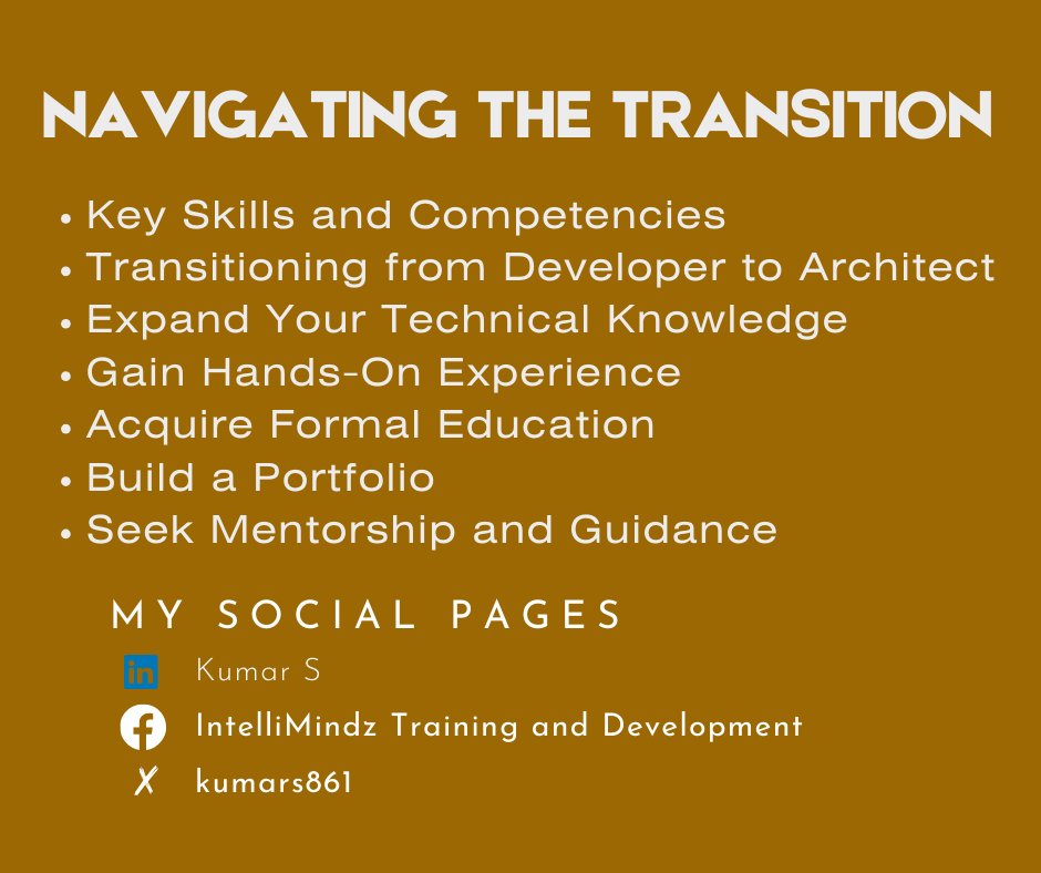 kumars861's tweet image. Navigating the Transition: From Java Developer to Java Architect Unlocking Career Growth 

#JavaDeveloper #JavaArchitect #CareerTransition #SoftwareArchitecture #TechLeadership #ProfessionalDevelopment #CareerGrowth #JavaProgramming #SoftwareEngineering #TechSkills