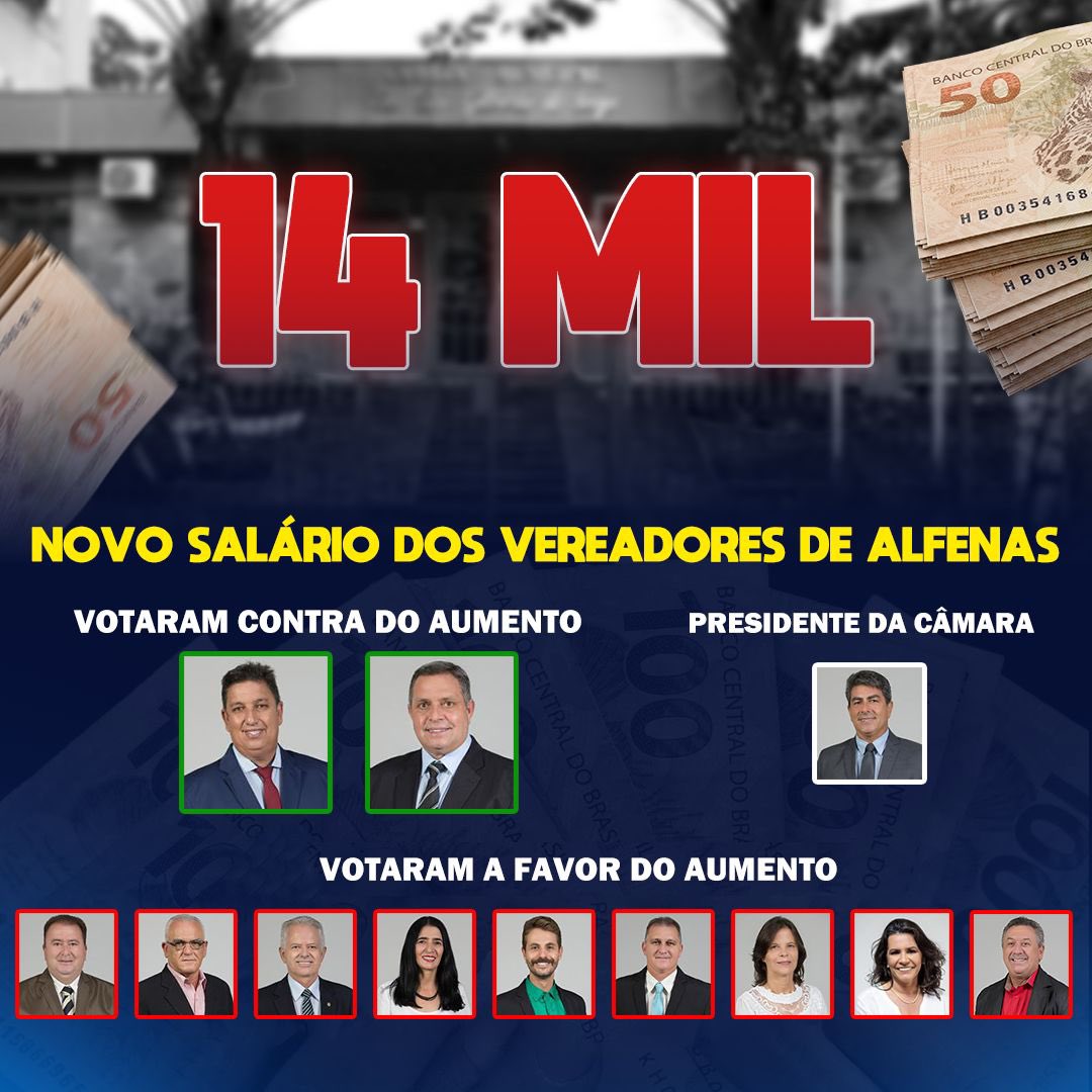 minasacontece's tweet photo. Vereadores de Alfenas aumentam próprio salário para R$14mil e revoltam a população

E quem vai pagar essa conta é você contribuinte.

https://t.co/wmYjo94h9l https://t.co/7VGr8Z6ViI