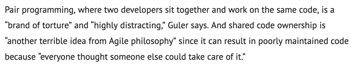 TwoExponential's tweet image. My personal problem with Scrum is that it treats all engineering effort as fungible.

I&apos;ve always tried to help engineers grow as specialists who can develop and exercise their individual creative and professional skills. Quality through expertise and a sense of ownership.
