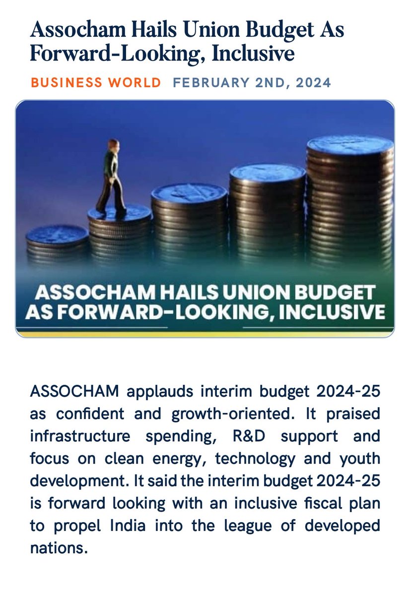 #Assocham Hails #UnionBudget As Forward-Looking, Inclusive
businessworld.in/article/Assoch…