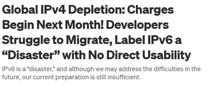 Fabien VINCENT (@beufanet) on Twitter photo Hey, we are in 2024. IPv6 exists since more than a decade, and you're unprepared because you didn't want to. Now it's not free anymore in AWS and you're in hurry. Not the fault of IPv4 depletion or IPv6 learning curve you didn't embrase. <a href="/noIPv6/">👻 spooky ipv6-only networking 👻</a> Hey, we are in 2024. IPv6 exists since more than a decade, and you're unprepared because you didn't want to. Now it's not free anymore in AWS and you're in hurry. Not the fault of IPv4 depletion or IPv6 learning curve you didn't embrase. <a href="/noIPv6/">👻 spooky ipv6-only networking 👻</a>