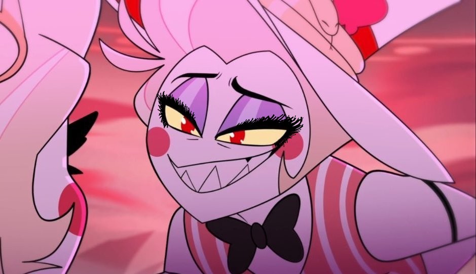still__tired's tweet photo. See but what if he had a lil lashy lash? Maybe a lil glitter? As a treat? #HazbinHotelLucifer #HazbinHotelSpoiler https://t.co/fLI2e7WeM4