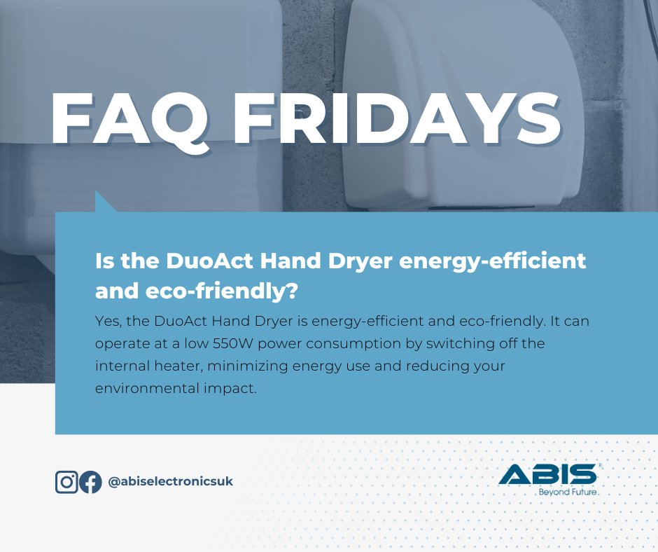 abiselectronics's tweet photo. FAQ Friday is here! 🌟 

We're tackling the most asked questions about our powerful ABIS DuoAct Eco-Friendly Hand Dryer. 

Dive into the answers and share your thoughts in the comments! 💬💡 #ABISFAQFriday #DuoActInFocus 

Order here: https://t.co/zNulYTVCYr https://t.co/k3sh3EoSKL