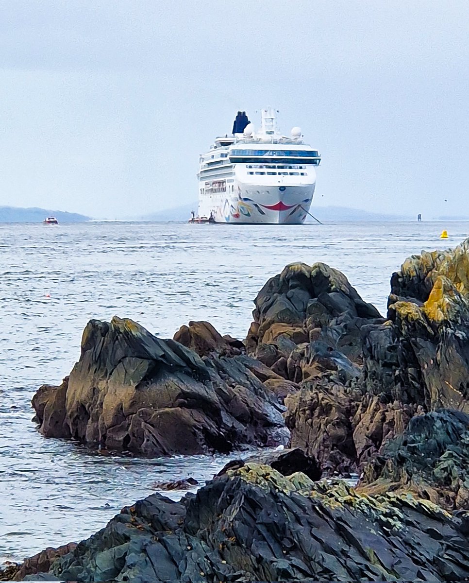 Norwegian Star anchored off Greencastle. Many ports on our Ireland cruise original itinerary were tender ports, which puts you at the mercy of the weather, &amp; 3 of our original ports were cancelled because of expected high winds. Fortunately, our visit to Greencastle went ahead.