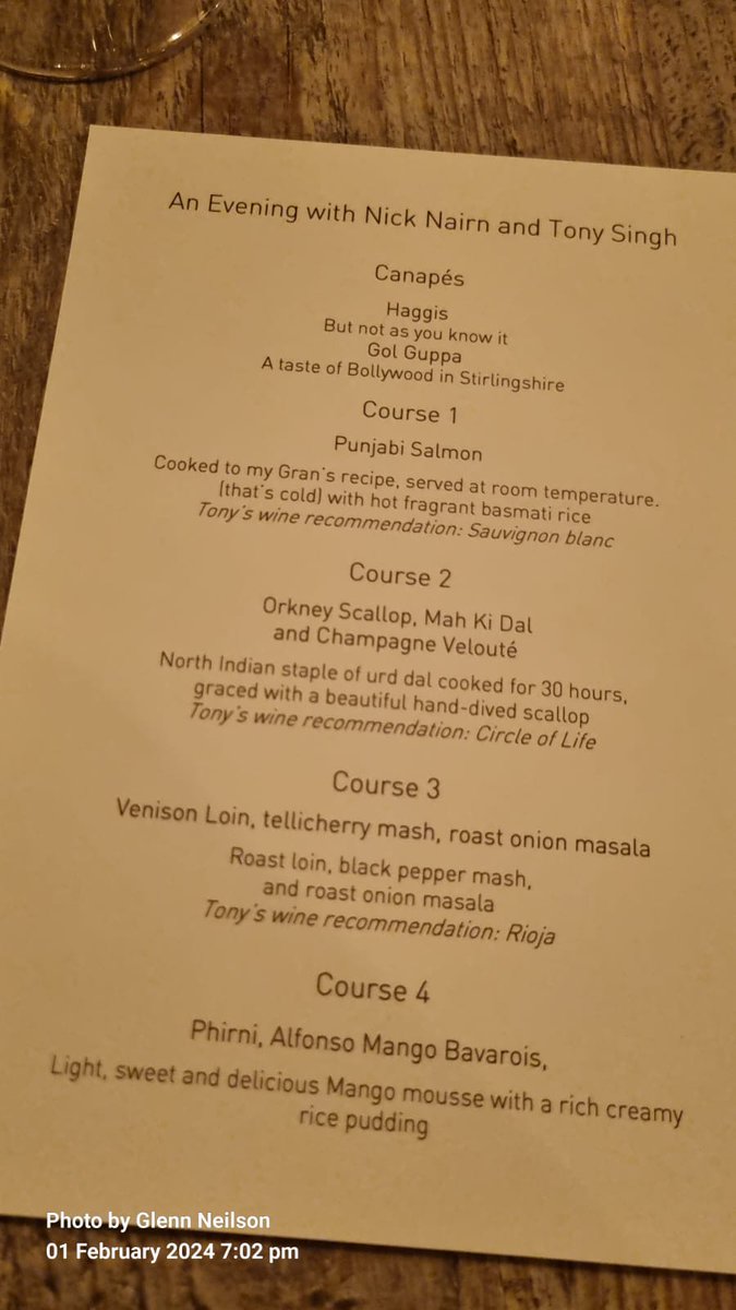SusanNeilson6's tweet photo. @NickNairn @McTSingh What a fabulous night.  The menu and wine recommendations were outstanding, bravo 👏. https://t.co/SmAn3iwe1b