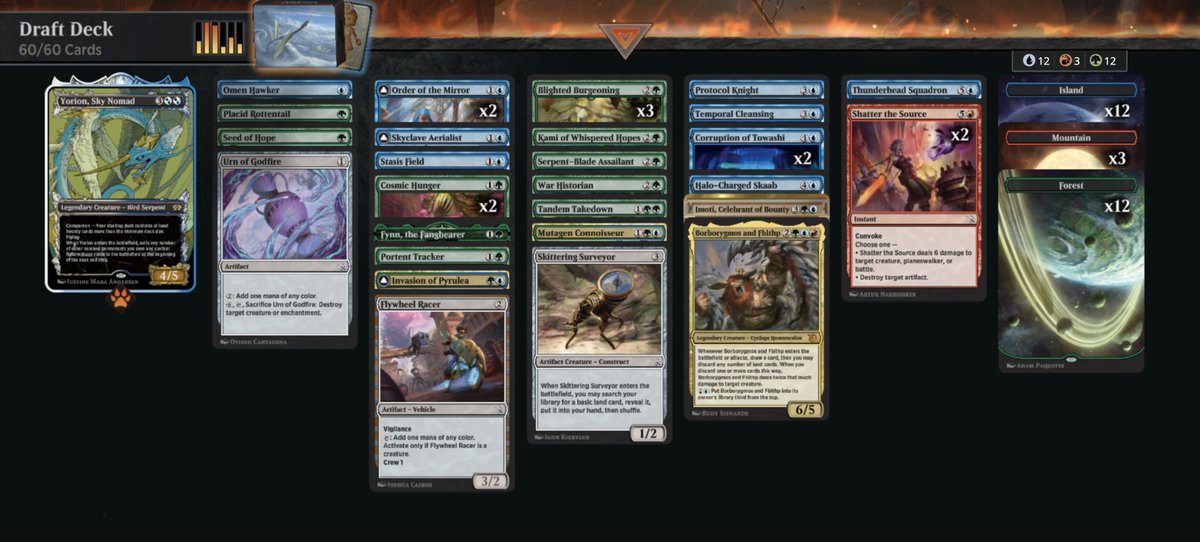 cpgrl_'s tweet photo. This is how you Yorion in Limited😎 I wish there were #MTGMOM Premier drafts, but Quick ones are good for grinding

PS I went 6-3, not a 🏆 draft, but wanted to share regardless as an example of a solid 60card limited deck lol. It was very consistent and smooth https://t.co/NiYM0iqxd0