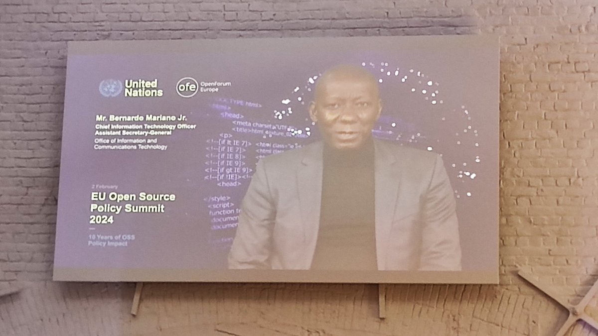 vittoriobertola's tweet image. Curiously enough, the U.N.&apos;s idea of &quot;cutting-edge code to use as a cool background&quot; is a bunch of HTML directives to deal with the quirks of multiple old versions of Internet Explorer. #EUOpenSource