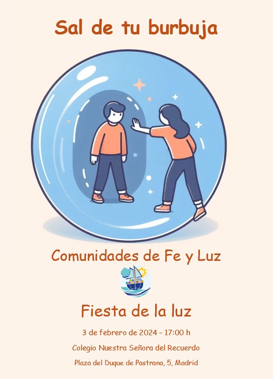 Qué bonita comunidad es Fe y Luz!
Mañana celebran la Fiesta de la luz en <a href="/CNSRecuerdo/">Colegio Ntra. Sra. del Recuerdo</a> 
Allí tienen su compromiso varios miembros de nuestra comunidad desde hace muchos años.
Gracias por ello,Elena,Amalia,Thibault,Pablo!