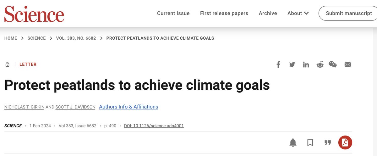 Myself + @NickGirkin have a letter in @ScienceMagazine where we looked at all 195 nationally determined contributions following COP28 + found only 43 mention #peatlands explicitly.We highlight the importance of recognising them as natural climate solutions science.org/doi/10.1126/sc…