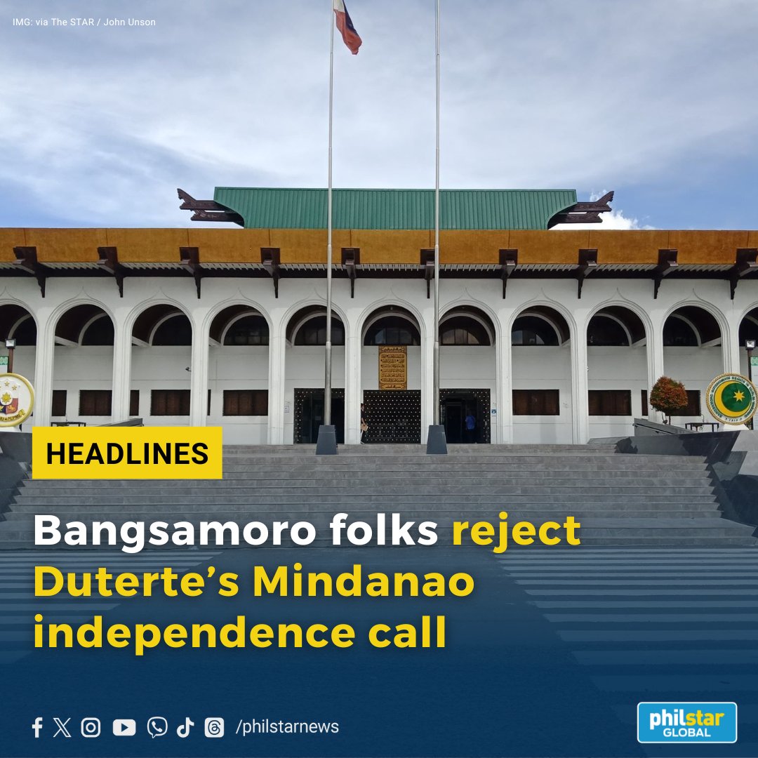 PhilstarNews's tweet photo. 'WE CAN'T SUPPORT SUCH A MOVE'

People from different sectors in the Bangsamoro region on Friday blatantly rejected former President Rodrigo Duterte’s call for Mindanao independence, asserting that they will never ever ruin the gains of their peace process with the national government.

Read: https://t.co/h0lx2Vime8