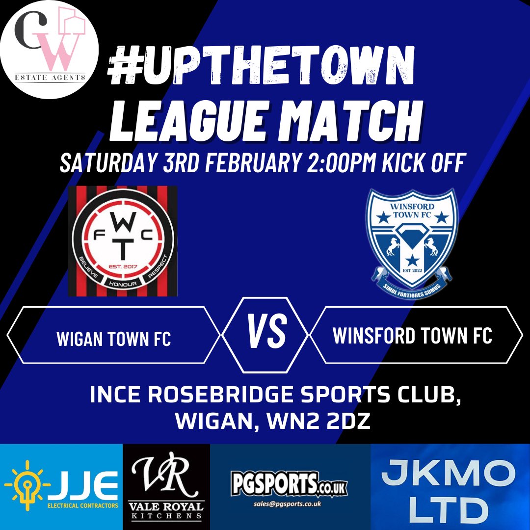 We continue in the league tomorrow 💪

🆚 Wigan Town FC
📆 Saturday 3rd February 
🏟️ Ince Rosebirdge Sports Club, WN2 2Dz
⏰ 2:00pm Kick Off
🏆Cheshire Football League