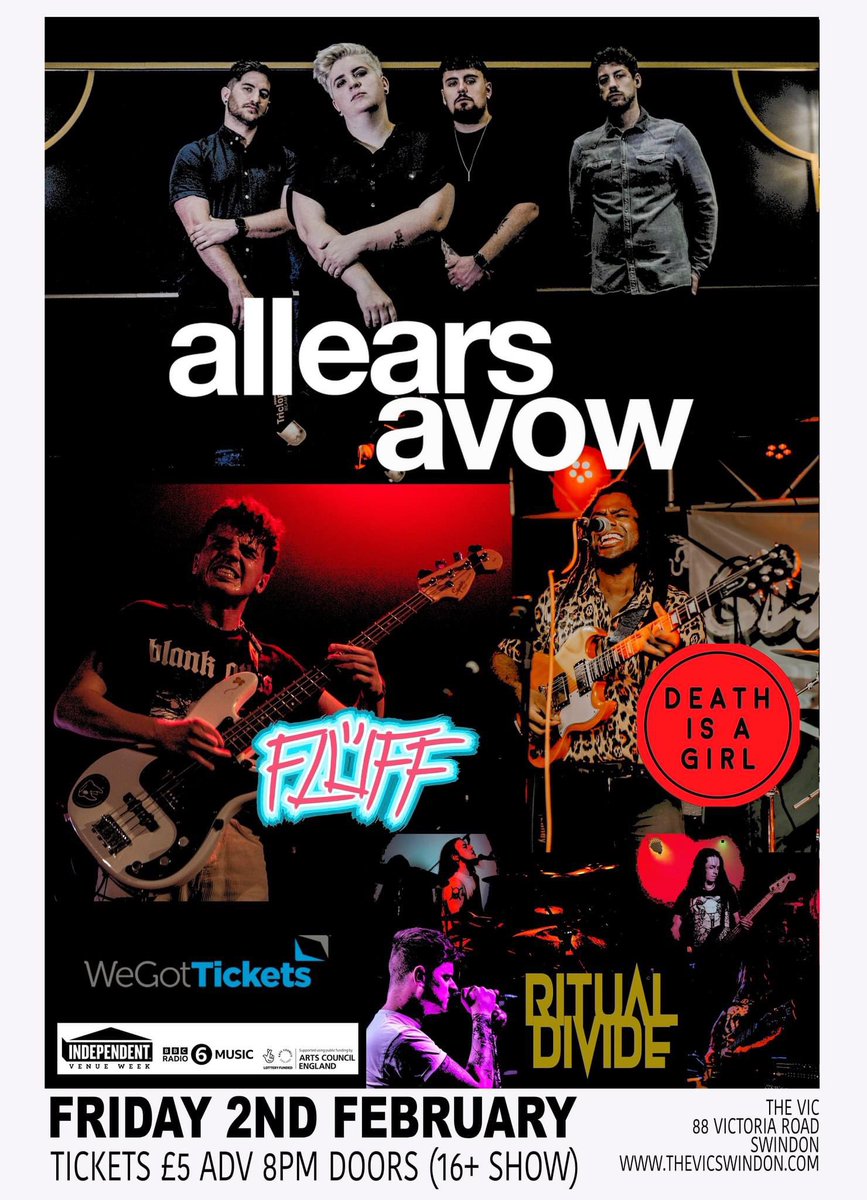 AEAOfficial's tweet photo. S W I N D O N 
Tonight is the night - catch us on stage at The Victoria for Independent Venue Week where we have one hell of a night planned for us all. 
Joining us are the incredible @fluff_band @deathisagirl87 and Ritual Divide. 
Rumour has it you’re square if you’re not there! https://t.co/31l3sGfeza