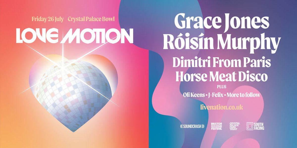 ON SALE: The iconic @GraceJones is headed for London's @cp_bowl in July as part of @southfacingfest's new disco &amp; soul all-dayer Love Motion, joined by <a href="/roisinmurphy/">Róisín Murphy</a>, <a href="/horsemeatdisco/">Horse Meat Disco</a> &amp; more ⭐️
 
Get tix 👉 livenation.uk/7iTC50Qwnmt
