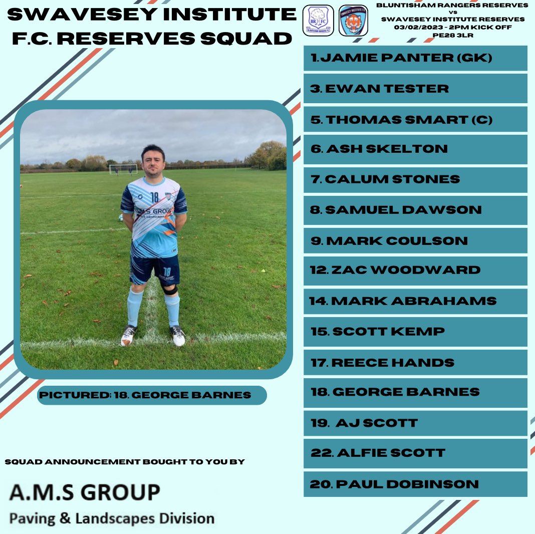 A few changes to the squad this week as we welcome back Ewan, George and Dobby. A place in the squad for Smartie, in spite of last weeks ordeal 🫏😉 

OUT: Sam Land, Hugh Thorogood, Kyron Brown & Diogo Gonçalo

IN: Ewan Tester, George Barnes & Paul Dobinson

💙 UP THE SWAVO 💙