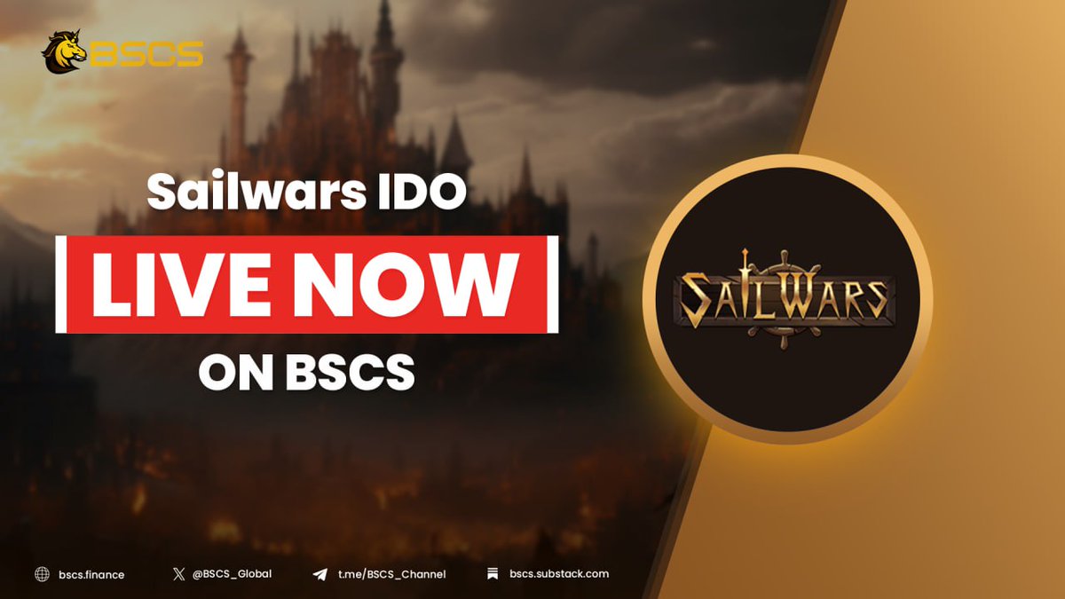 BlockchainCrews's tweet image. ▶️ Sailwars IDO IS LIVE NOW 🤑

♾ IT'S OFFICIAL! Sailwars IDO is now available to buy on BSCS! Take advantage of this chance immediately. ‼️

🛒 Join IDO at: bscs.finance/Ido/Details?SWT