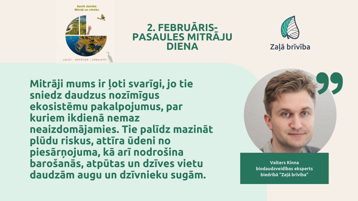 ZalaBriviba's tweet photo. 🌱2.februārī tiek atzīmēta Pasaules mitrāju diena!
👀Noskaties biedrības “Zaļā brīvība” veidoto filmu “Upēm vajag telpu/Give rivers space”, kas pieejama bez maksas Youtube kanālā šeit: https://t.co/4wHAy6QEiK https://t.co/Z1fG8KmzKs