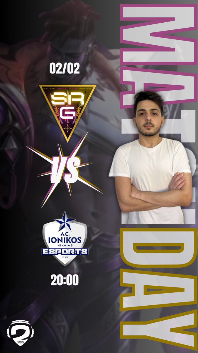 Greek Revolution Esports (@gr3esports) on Twitter photo 🟡MATCHDAY🟣
Today we are going to face <a href="/IonikosESports/">Ionikos Nikaias Esports</a>
20:00 Greek time
Watch us live here: twitch.tv/gamersunited_tv
#SRGHYPE 🟡MATCHDAY🟣
Today we are going to face <a href="/IonikosESports/">Ionikos Nikaias Esports</a>
20:00 Greek time
Watch us live here: twitch.tv/gamersunited_tv
#SRGHYPE