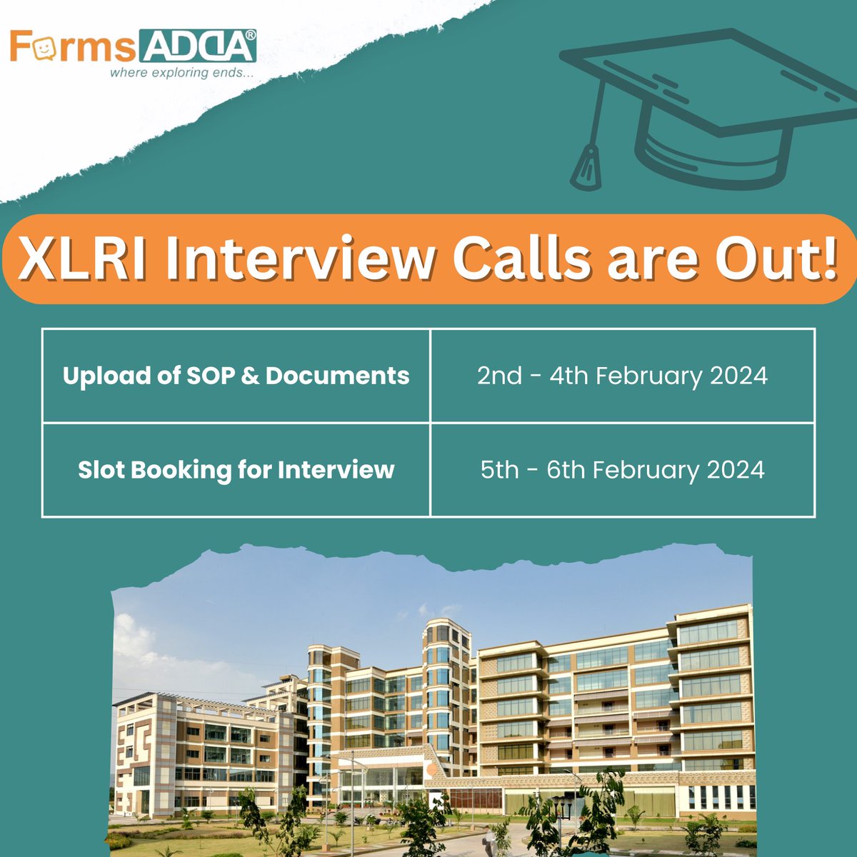 formsadda's tweet image. Great news! XLRI interview calls are finally out. Your golden opportunity to join one of India&apos;s top B-schools has arrived. 

#formsadda #XLRI #interviewcalls #MBA 

(Feel free to connect on WhatsApp and get up to 80% off on Colleges Application Form wa.link/wb3nq8)