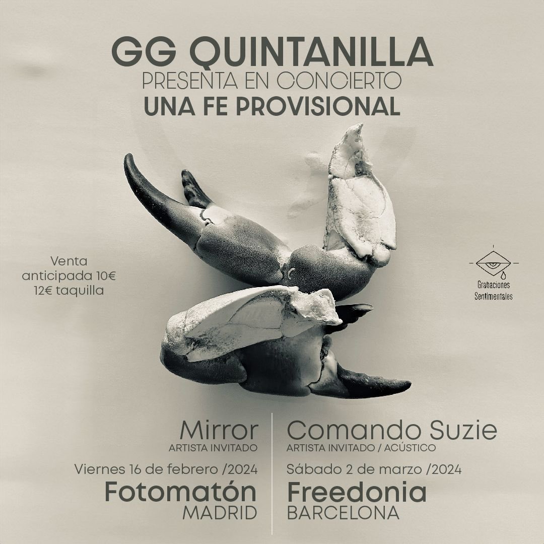 GSentimentales's tweet photo. GG Quintanilla comienza a presentar “Una Fe Provisional”. 

Entradas Madrid 🔸 https://t.co/IdiDETKBsf
BCN ��� https://t.co/Lq8fXr3UNk https://t.co/9Qbf6Js5Zm