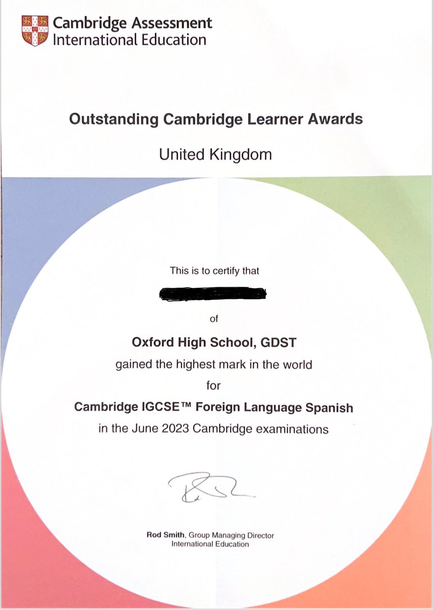 spanish_ohs's tweet photo. We could not be prouder of our Year 12 Hispanist who received this yesterday!
@Languages_OHS @OxfordHighSch @GDST @CambridgeInt https://t.co/qmNaHrjTUv