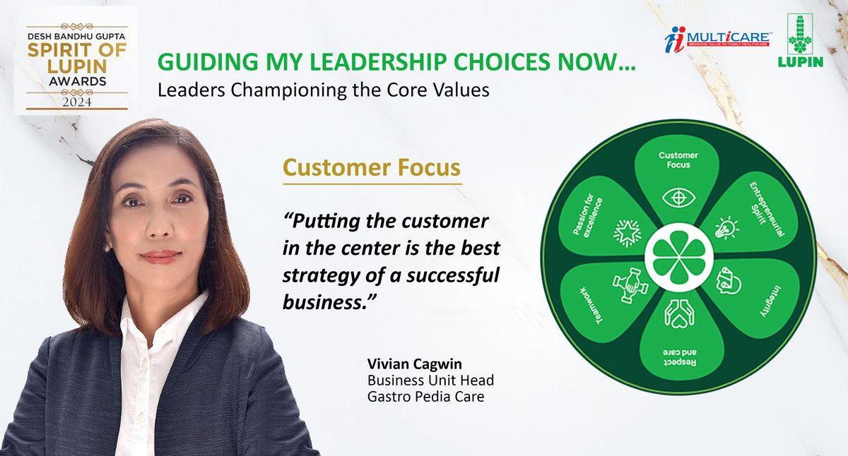 multicareph's tweet image. Vivian Cagwin, our esteemed Gastroenterology and Pediatric Care Business Unit Head whose leadership is synonymous with a relentless commitment to customer satisfaction. 

@LupinGlobal 

#multicare #lupin #pharmaceuticals